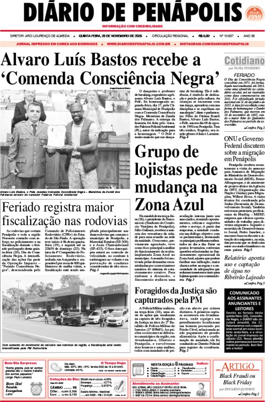 Capa do jornal DIÁRIO impresso desta quinta-feira (20)
