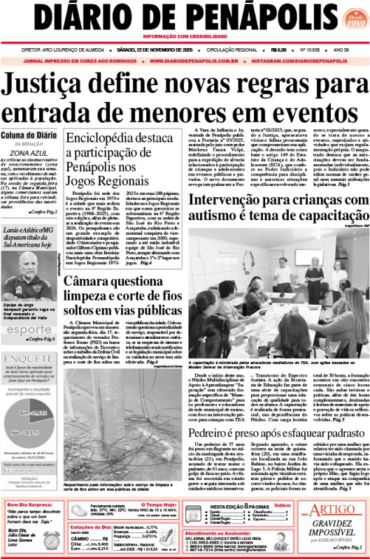 Capa do jornal DIÁRIO impresso deste sábado (22)