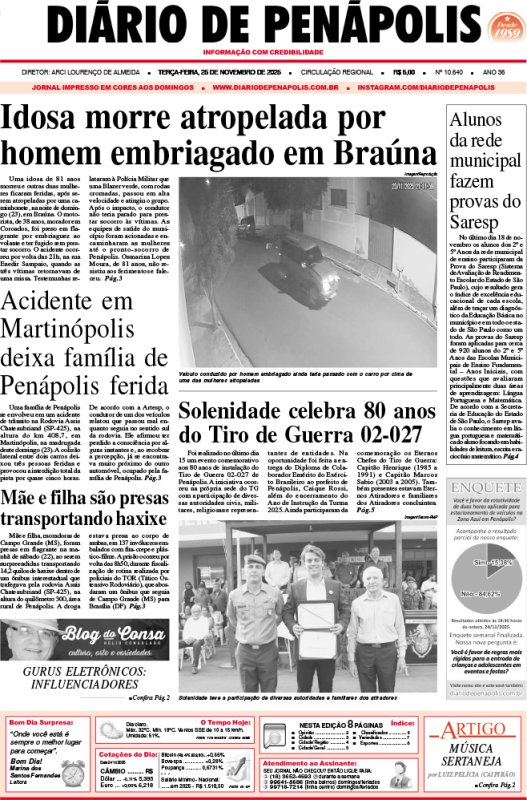 Capa do jornal DIÁRIO impresso desta terça-feira (25)