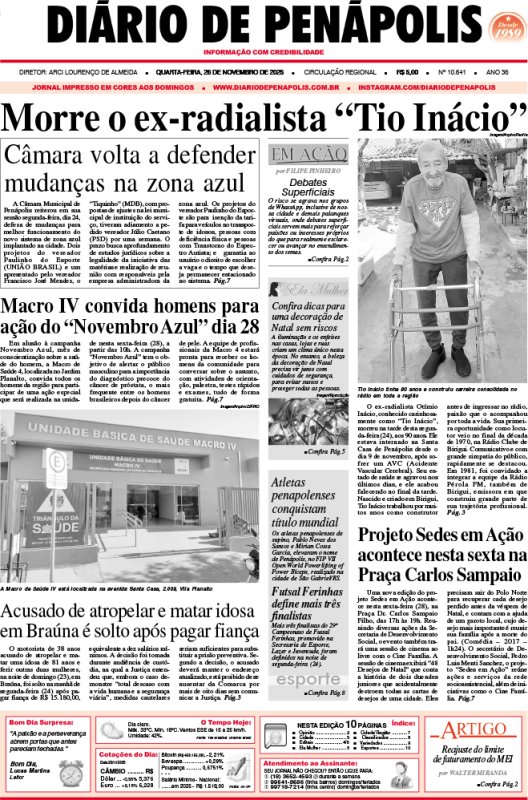 Capa do jornal DIÁRIO impresso desta quarta-feira (26)