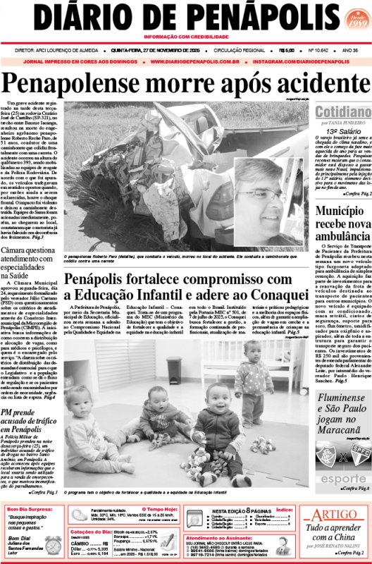 Capa do jornal DIÁRIO impresso desta quinta-feira (27)