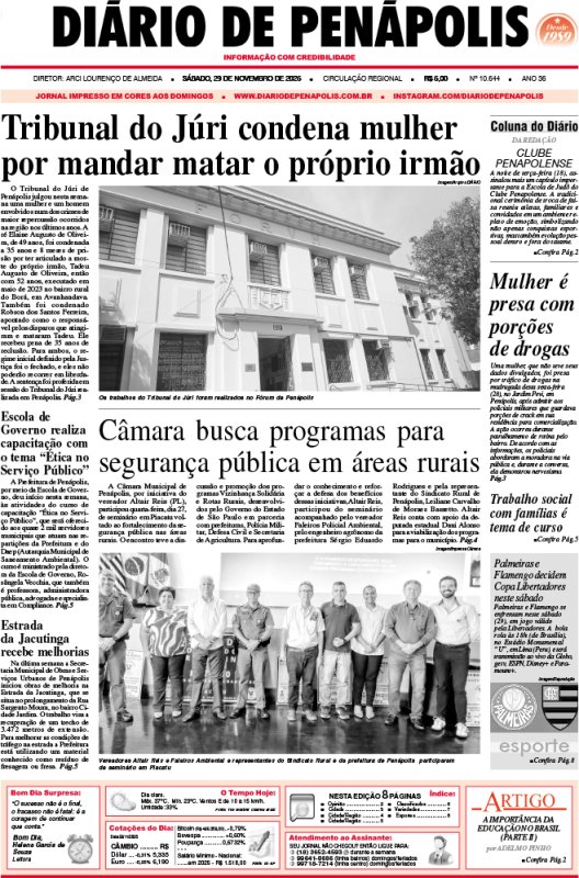 Capa do jornal DIÁRIO impresso deste sábado (29)