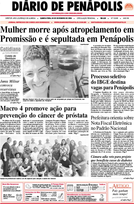 Capa do jornal DIÁRIO impresso desta quinta-feira (04)