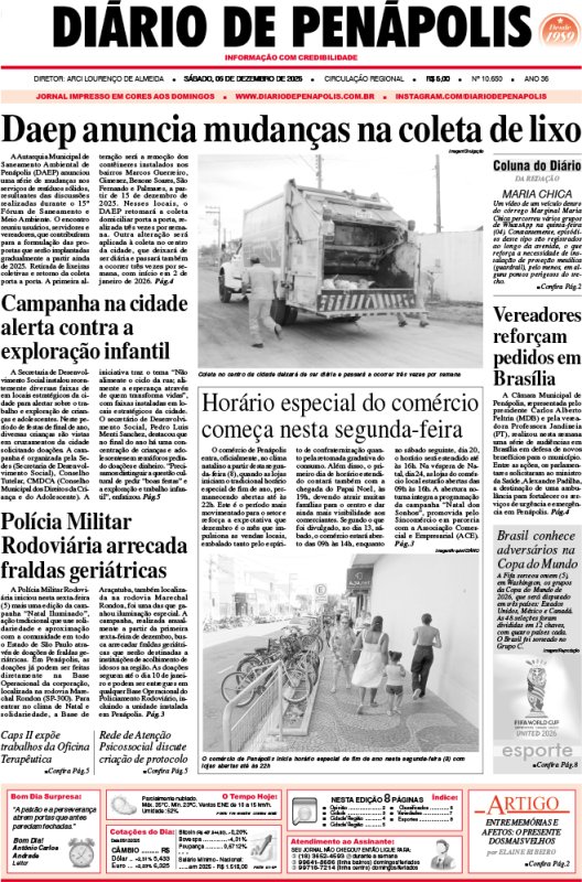 Capa do jornal DIÁRIO impresso desta sábado (06)