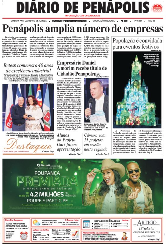 Capa do jornal DIÁRIO impresso deste domingo (07)