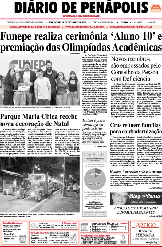 Capa do jornal DIÁRIO impresso desta terça-feira (09)