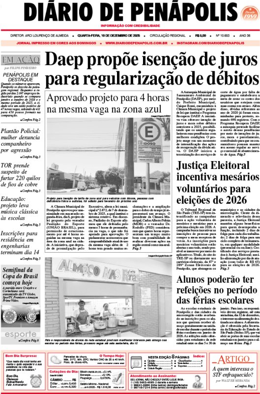 Capa do jornal DIÁRIO impresso desta quarta-feira (10)
