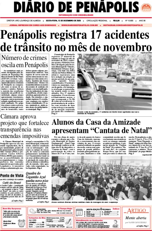 Capa do jornal DIÁRIO impresso desta sexta-feira (12)