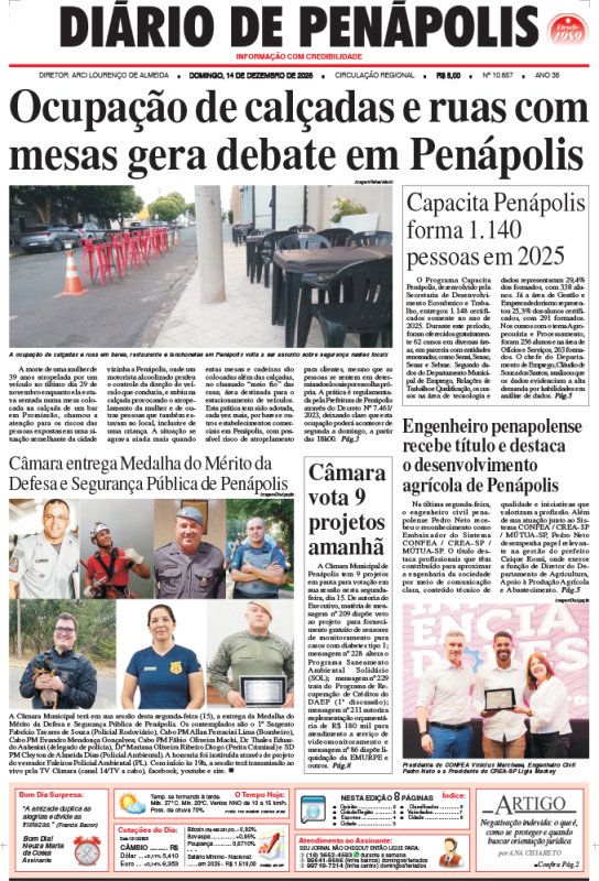 Capa do jornal DIÁRIO impresso deste domingo (14)
