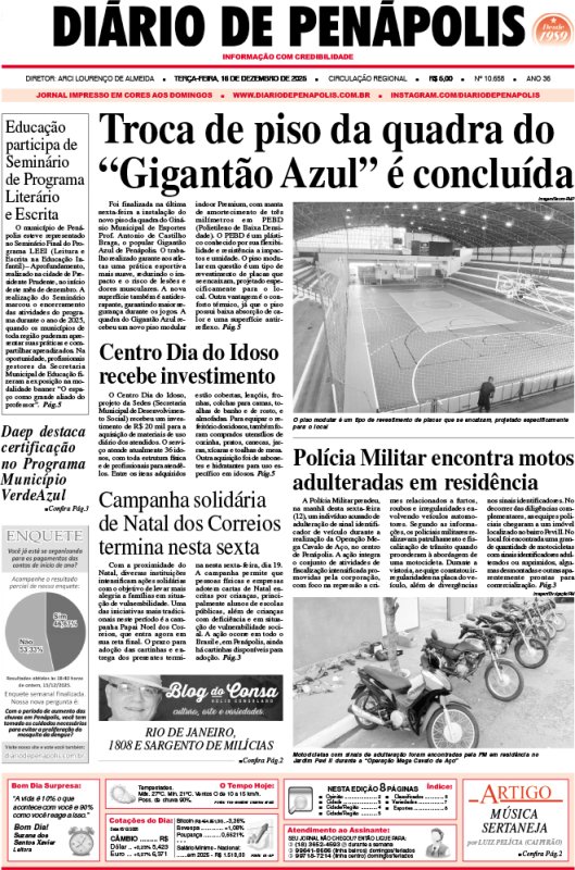 Capa do jornal DIÁRIO impresso desta terça-feira (16)