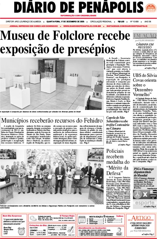 Capa do jornal DIÁRIO impresso desta quarta-feira (17)