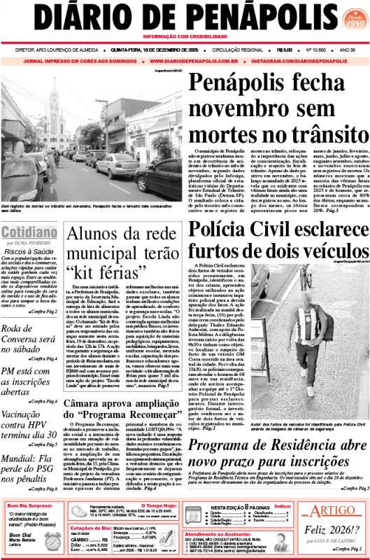Capa do jornal DIÁRIO impresso desta quinta-feira (18)