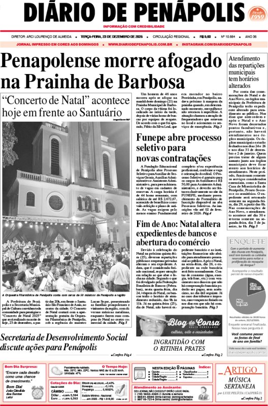 Capa do jornal DIÁRIO impresso desta terça-feira (23)