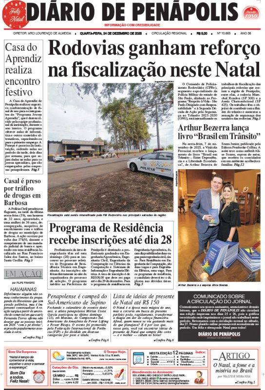 Capa do jornal DIÁRIO impresso desta quarta-feira (24)