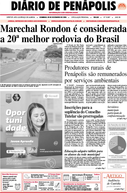 Capa do jornal DIÁRIO impresso deste domingo (28)