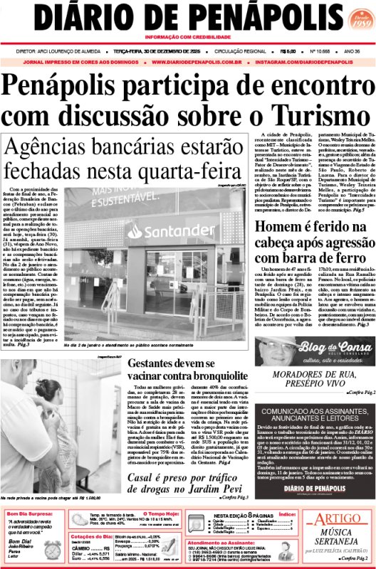 Capa do jornal DIÁRIO impresso desta terça-feira (30)