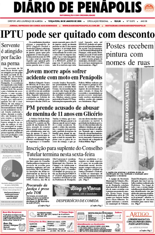 Capa do jornal DIÁRIO impresso desta terça-feira (06)