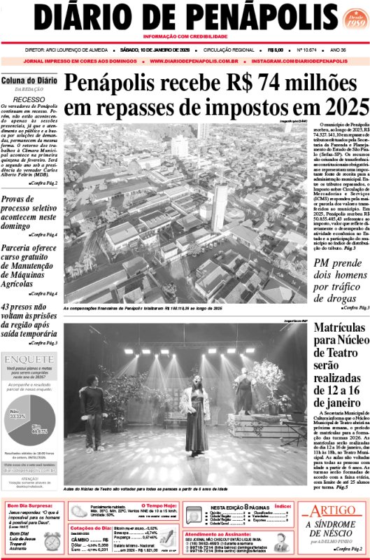 Capa do jornal DIÁRIO impresso deste sábado (10)