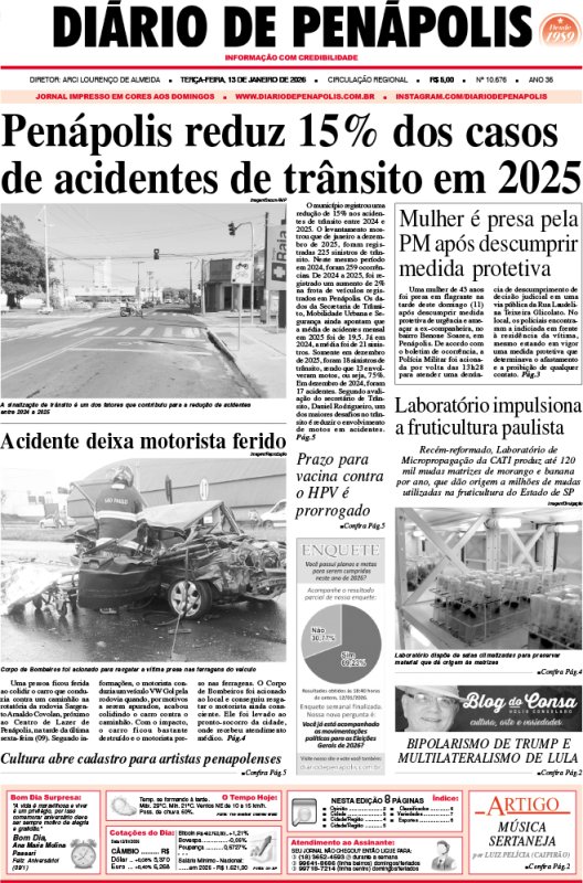 Capa do jornal DIÁRIO impresso desta terça-feira (13)