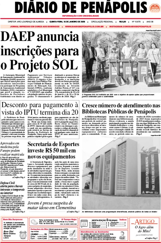 Capa do jornal DIÁRIO impresso desta quinta-feira (15)