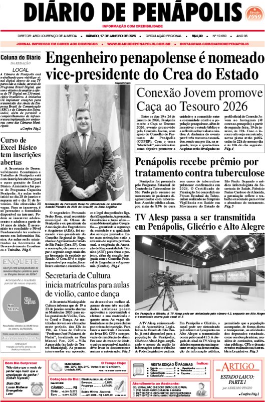 Capa do jornal DIÁRIO impresso deste sábado (17)