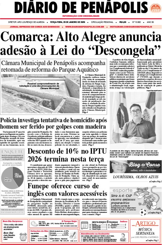 Capa do jornal DIÁRIO impresso desta terça-feira (20)