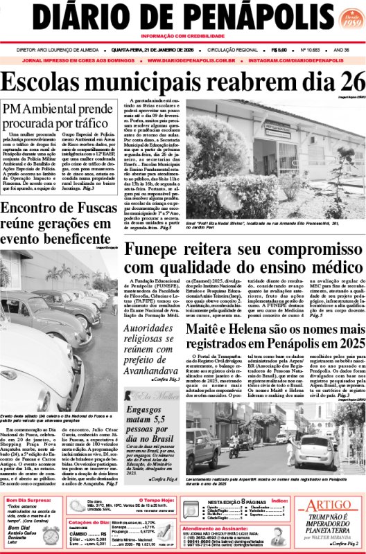 Capa do jornal DIÁRIO impresso desta quarta-feira (21)
