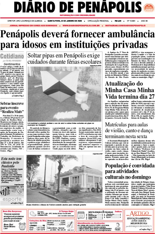 Capa do jornal DIÁRIO impresso desta quinta-feira (22)