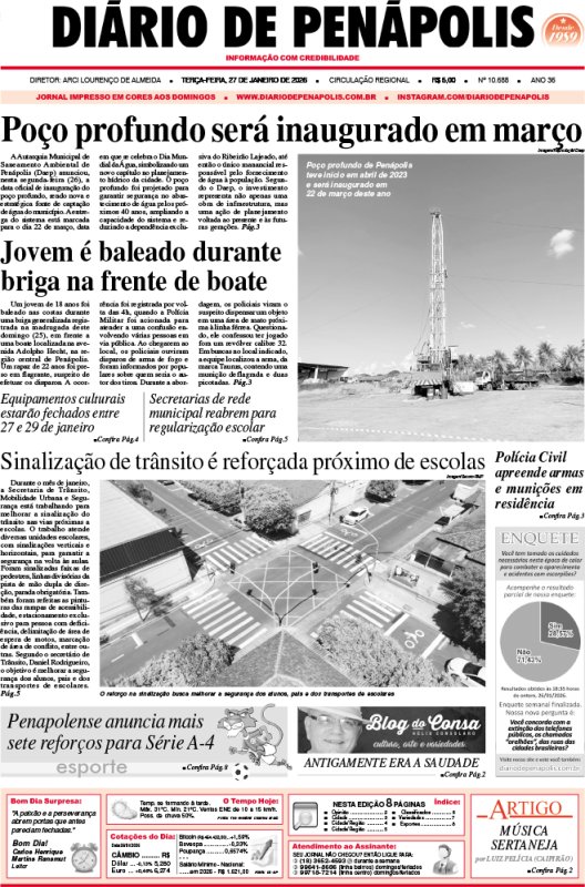 Capa do jornal DIÁRIO impresso desta terça-feira (27)