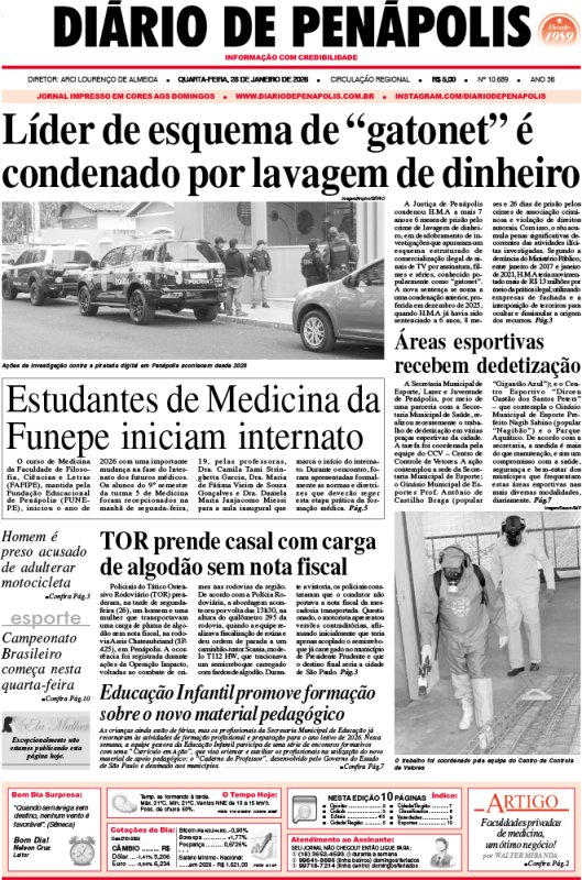Capa do jornal DIÁRIO impresso desta quarta-feira (28)