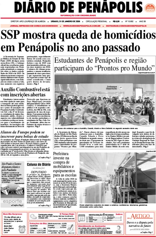 Capa do jornal DIÁRIO impresso deste sábado (31)