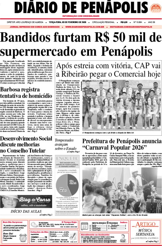 Capa do jornal DIÁRIO impresso desta terça-feira (03)