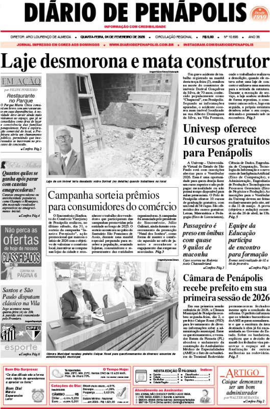 Capa do jornal DIÁRIO impresso desta quarta-feira (04)