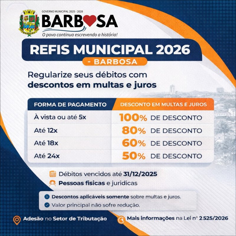 Prefeitura Municipal de Barbosa lança programa de regularização do IPTU atrasado