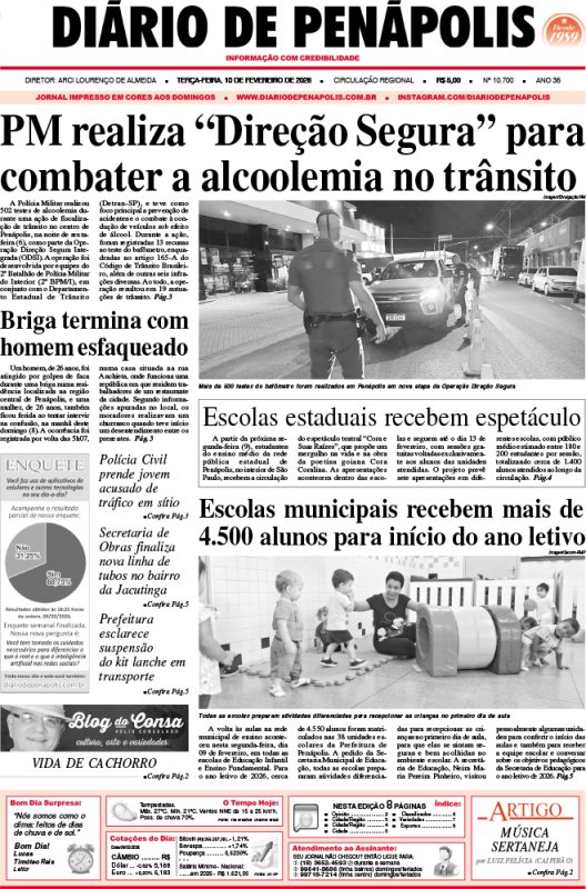 Capa do jornal DIÁRIO impresso desta terça-feira (10)