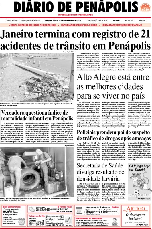 Capa do jornal DIÁRIO impresso desta quarta-feira (11)