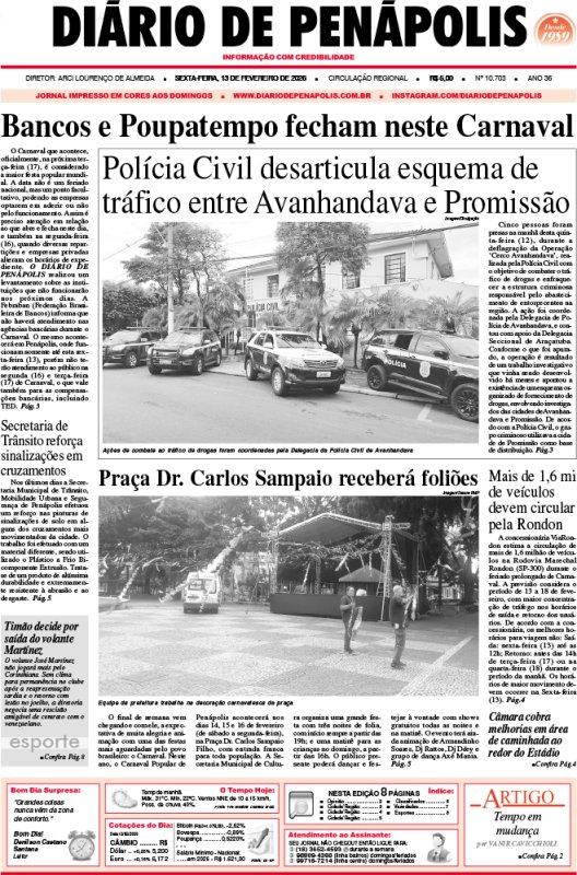 Capa do jornal DIÁRIO impresso desta sexta-feira (13)