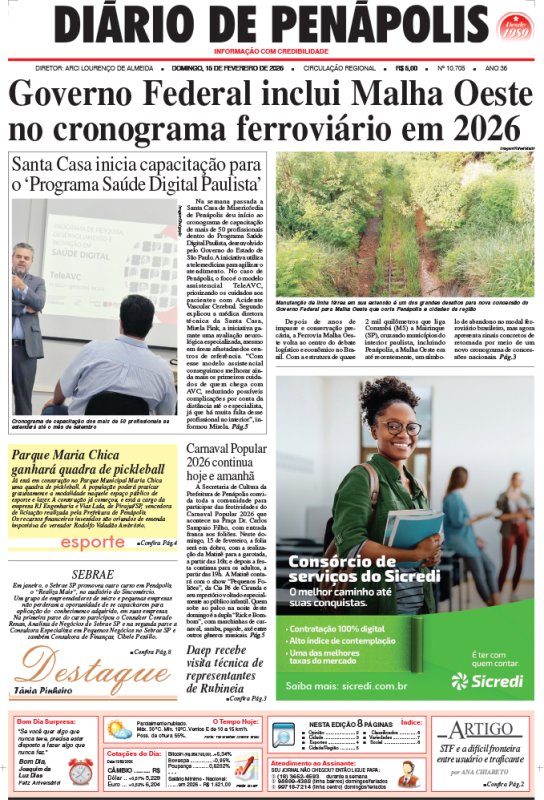 Capa do jornal DIÁRIO impresso deste domingo (15)