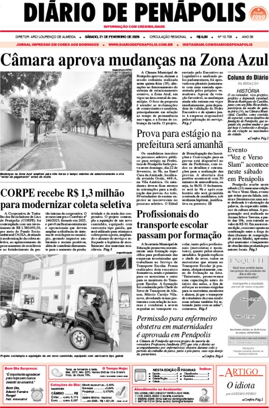 Capa do jornal DIÁRIO impresso deste sábado (21)