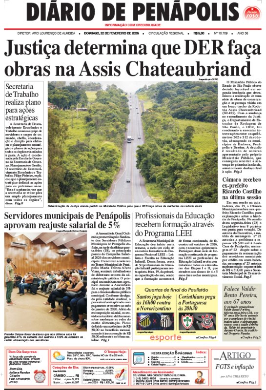 Capa do jornal DIÁRIO impresso deste domingo (22)