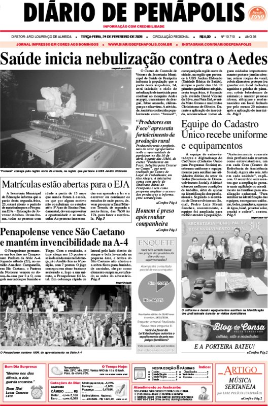Capa do jornal DIÁRIO impresso desta terça-feira (24)