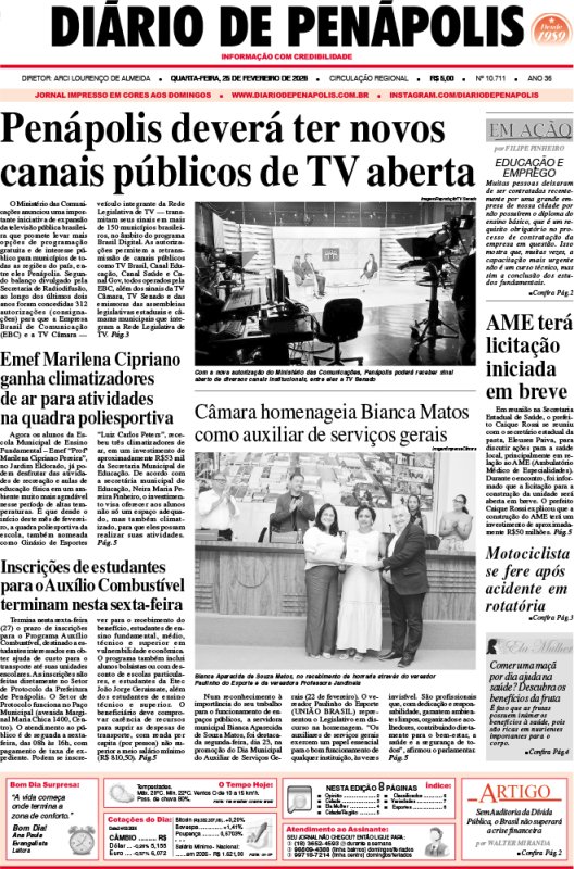 Capa do jornal DIÁRIO impresso desta quarta-feira (25)