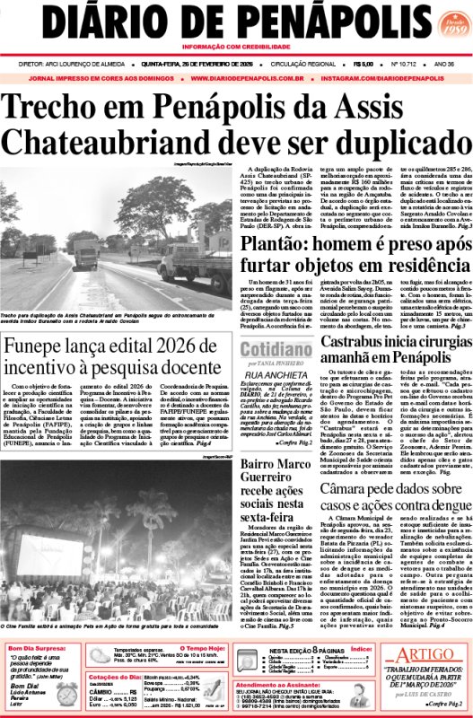 Capa do jornal DIÁRIO impresso desta quinta-feira (26)