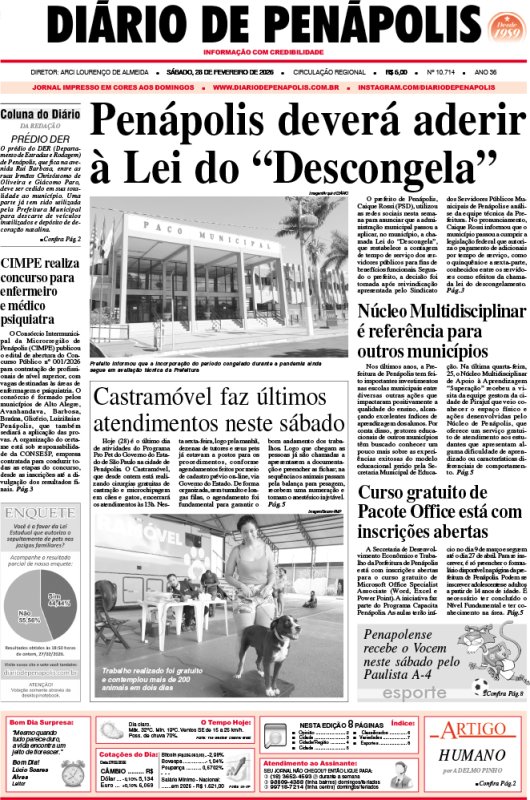 Capa do jornal DIÁRIO impresso deste sábado (28)