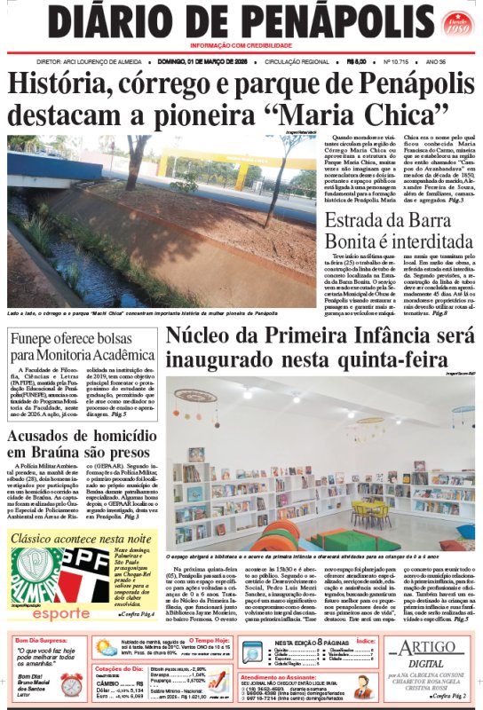 Capa do jornal DIÁRIO impresso deste domingo (01)