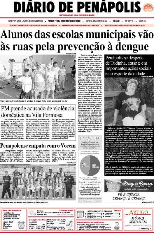 Capa do jornal DIÁRIO impresso desta terça-feira (03)