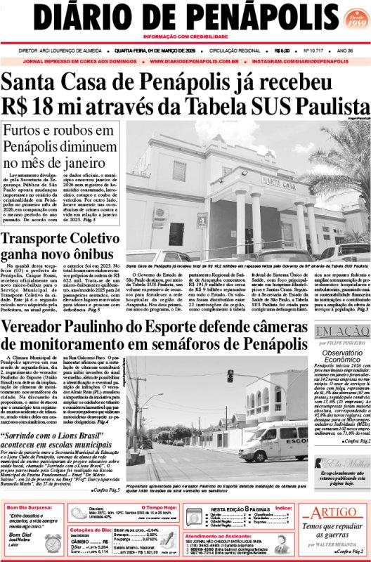 Capa do jornal DIÁRIO impresso desta quarta-feira (04)
