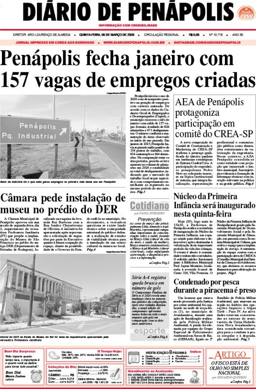 Capa do jornal DIÁRIO impresso desta quinta-feira (05)