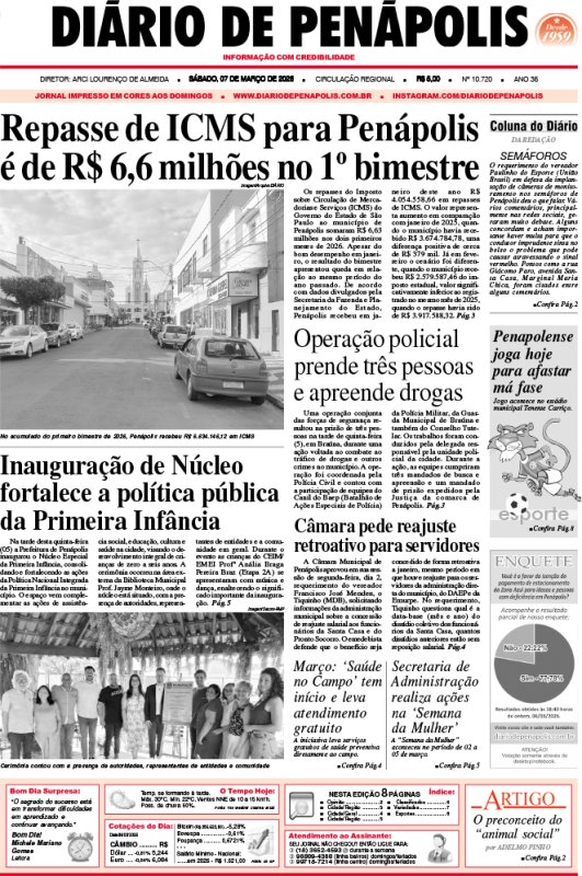 Capa do jornal DIÁRIO impresso deste sábado (07)