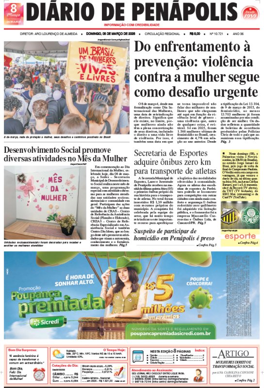 Capa do jornal DIÁRIO impresso deste domingo (08)
